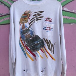 WINSTON AS-IS THRASHED NASCAR WINSTON CUP LONG SLEEVE POCKET T-SHIRT in WHITE