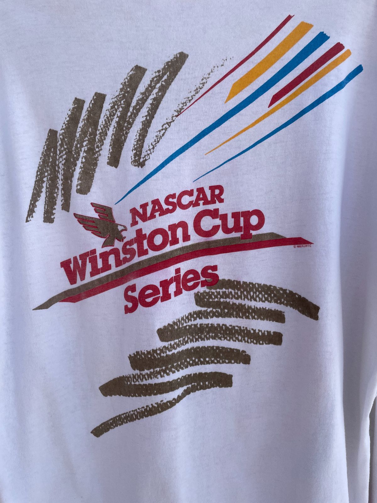 WINSTON AS-IS THRASHED NASCAR WINSTON CUP LONG SLEEVE POCKET T-SHIRT in WHITE