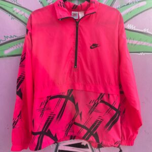 NIKE 1990S NIKE DAYGLOW NEON PULLOVER JACKET WITH BLACK GRAPHIC PRINT W/ GRAY TAG in PINK, BLACK