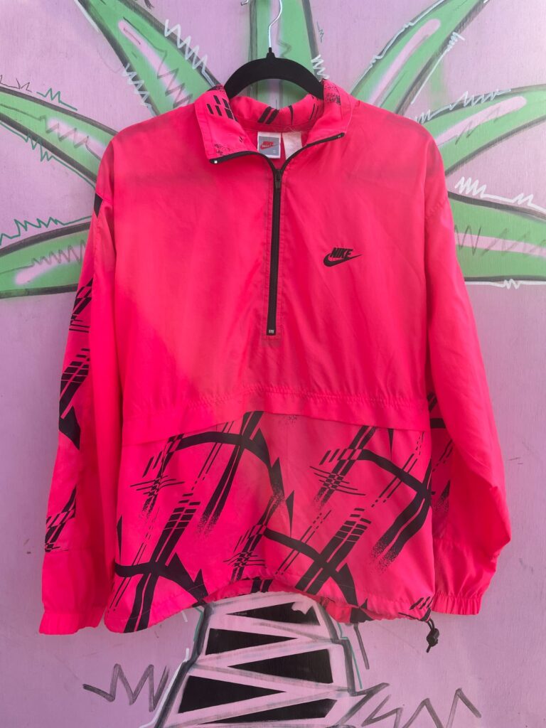 1990S NIKE DAYGLOW NEON PULLOVER JACKET WITH BLACK GRAPHIC PRINT W/ GRAY TAG