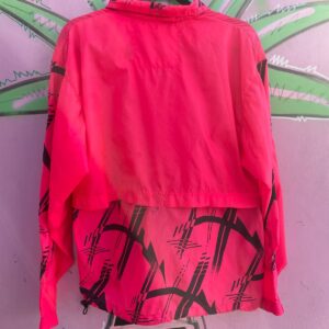 NIKE 1990S NIKE DAYGLOW NEON PULLOVER JACKET WITH BLACK GRAPHIC PRINT W/ GRAY TAG in PINK, BLACK