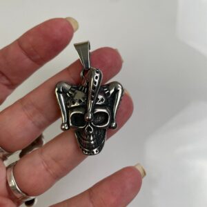 HIGH POLISHED STAINLESS STEEL JOKER SKULL PENDANT in SILVER