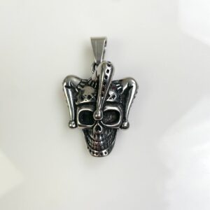 HIGH POLISHED STAINLESS STEEL JOKER SKULL PENDANT in SILVER