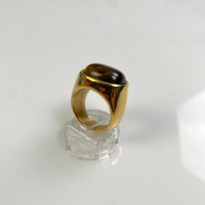 POLISHED TIGERS EYE GOLD PLATED SIGNET STYLE RING in GOLD, BROWN, YELLOW
