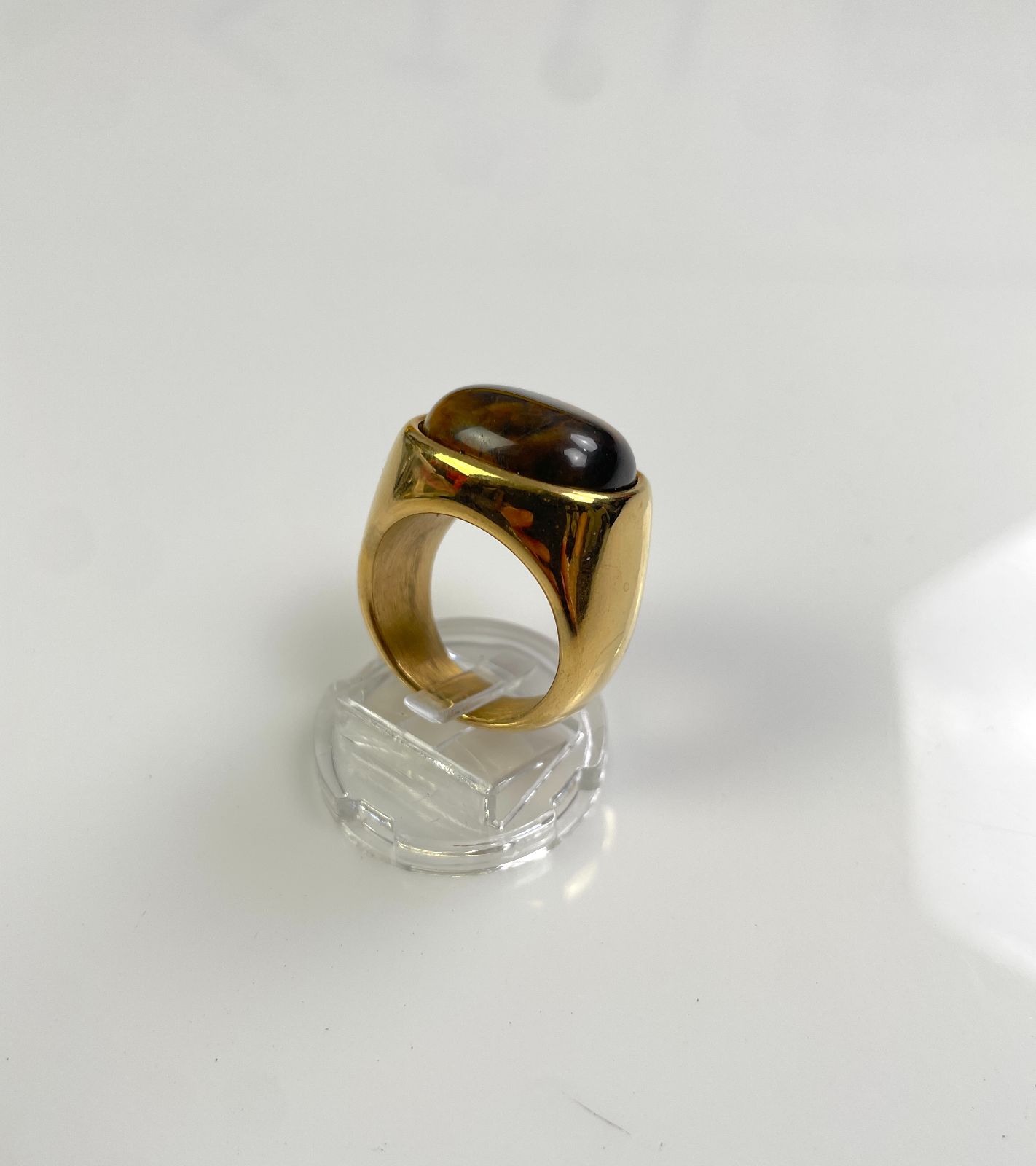 POLISHED TIGERS EYE GOLD PLATED SIGNET STYLE RING in GOLD, BROWN, YELLOW