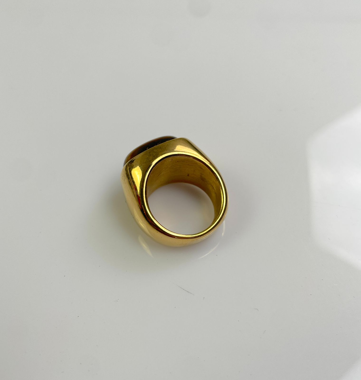 POLISHED TIGERS EYE GOLD PLATED SIGNET STYLE RING in GOLD, BROWN, YELLOW