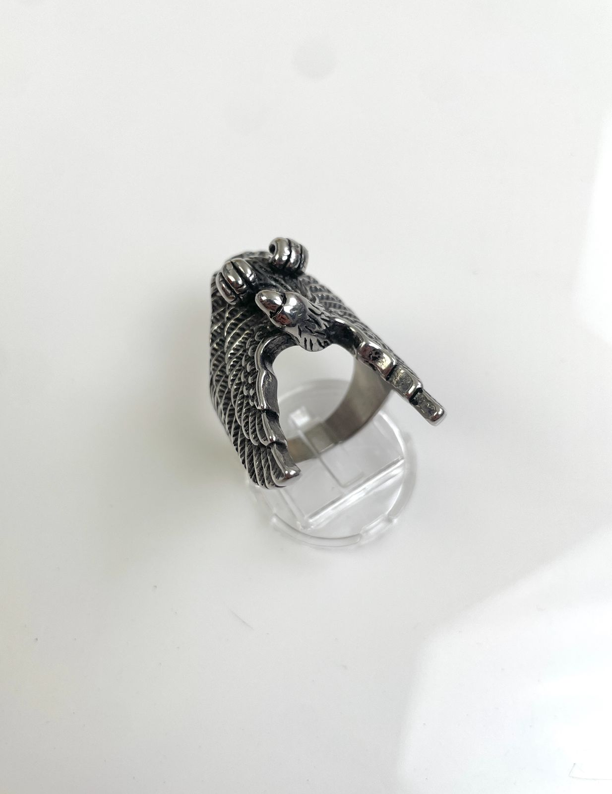 EAGLE RING HIGH POLISHED BLACKENED STAINLESS STEEL in SILVER