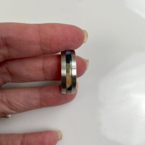 COLORED WOOD GRAIN INLAY RING BRUSHED SILVER BAND in SILVER, MULTI