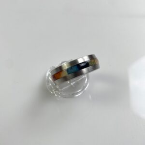 COLORED WOOD GRAIN INLAY RING BRUSHED SILVER BAND in SILVER, MULTI