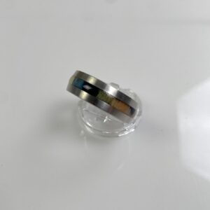 COLORED WOOD GRAIN INLAY RING BRUSHED SILVER BAND in SILVER, MULTI