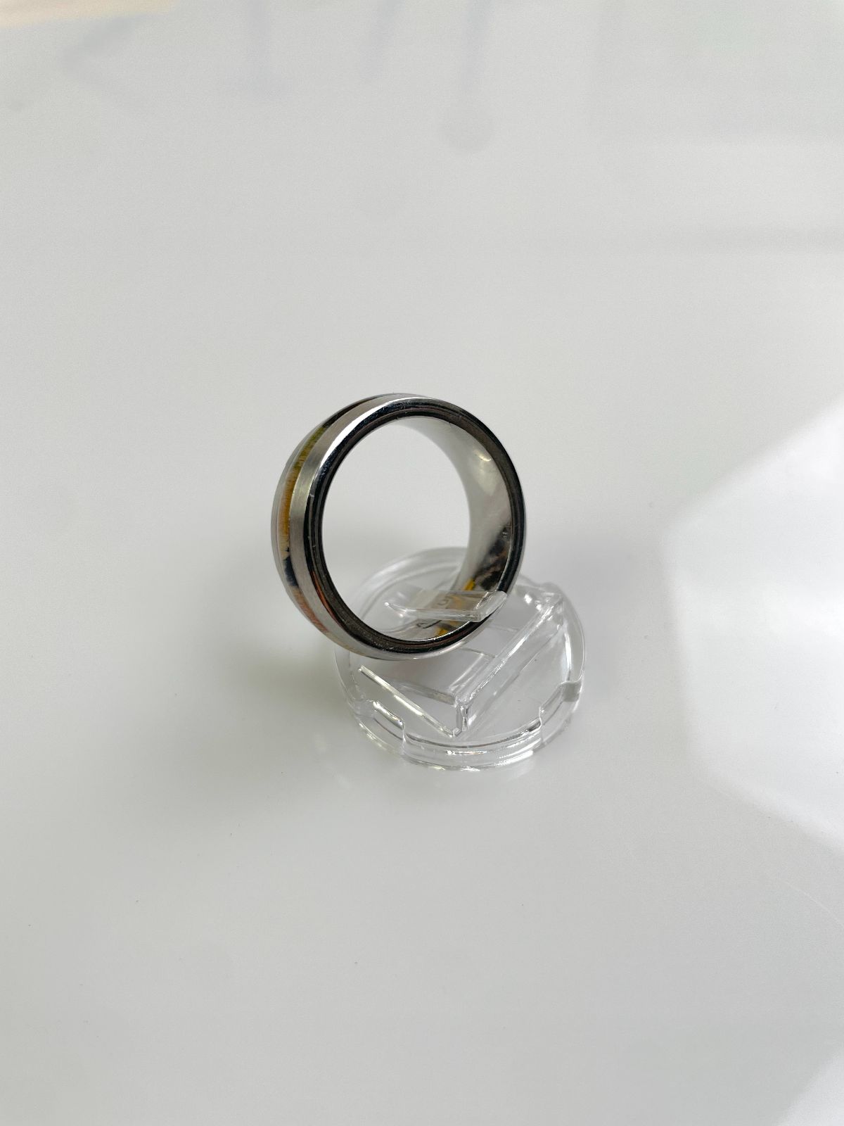 COLORED WOOD GRAIN INLAY RING BRUSHED SILVER BAND in SILVER, MULTI