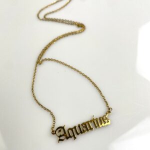 AQUARIUS OLD ENGLISH LETTERING PLAQUE NECKLACE in GOLD