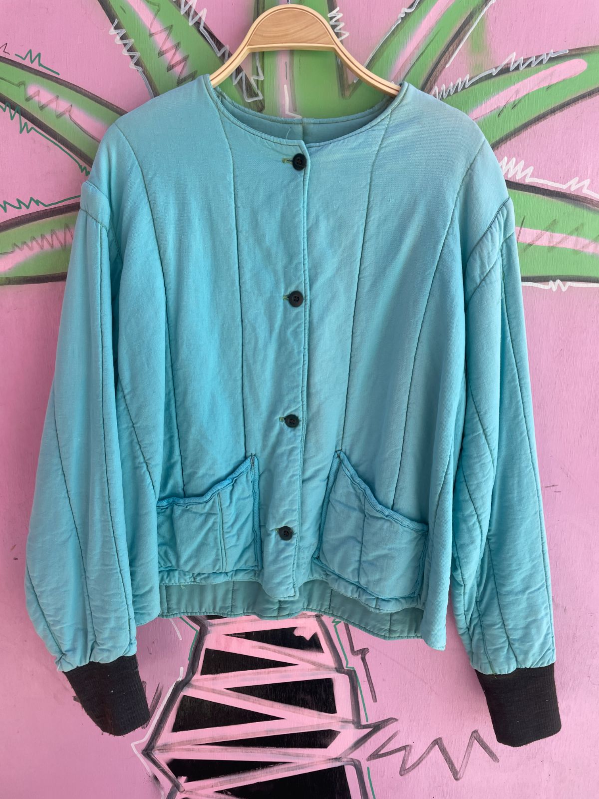 OVERDYED TWO-TONE AQUA THICK MILITARY QUILTED LINER JACKET W/ POCKETS in TEAL