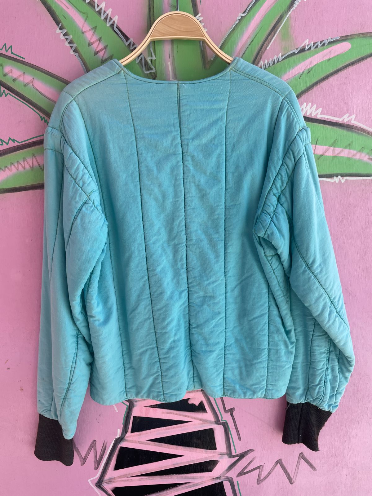 OVERDYED TWO-TONE AQUA THICK MILITARY QUILTED LINER JACKET W/ POCKETS in TEAL