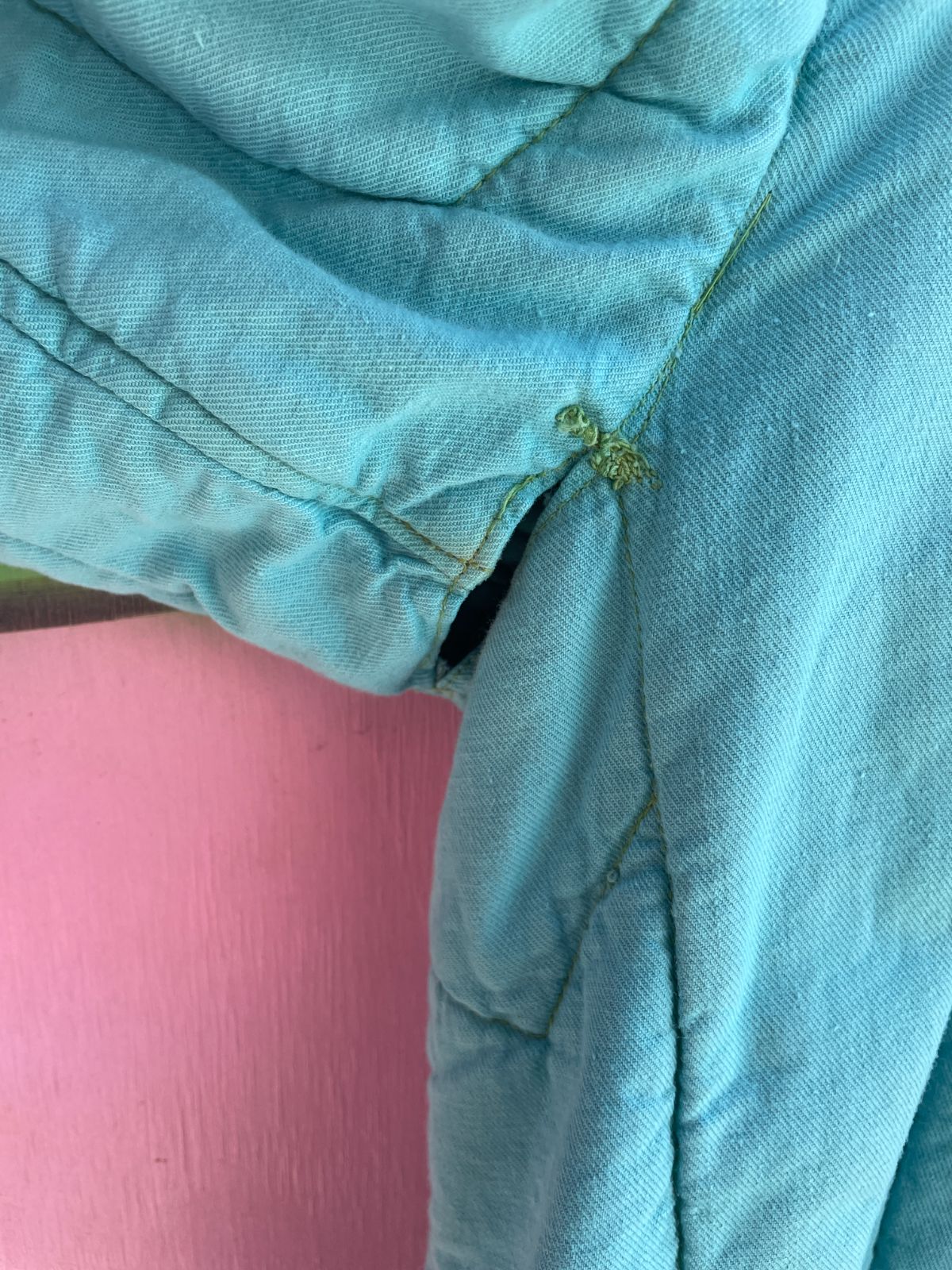 OVERDYED TWO-TONE AQUA THICK MILITARY QUILTED LINER JACKET W/ POCKETS in TEAL