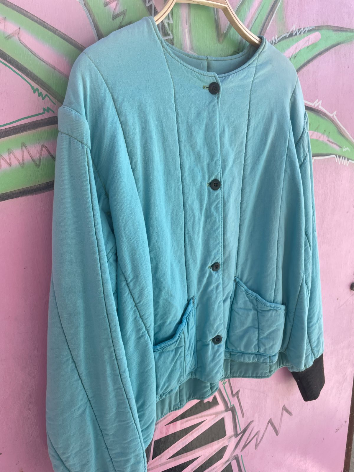 OVERDYED TWO-TONE AQUA THICK MILITARY QUILTED LINER JACKET W/ POCKETS in TEAL