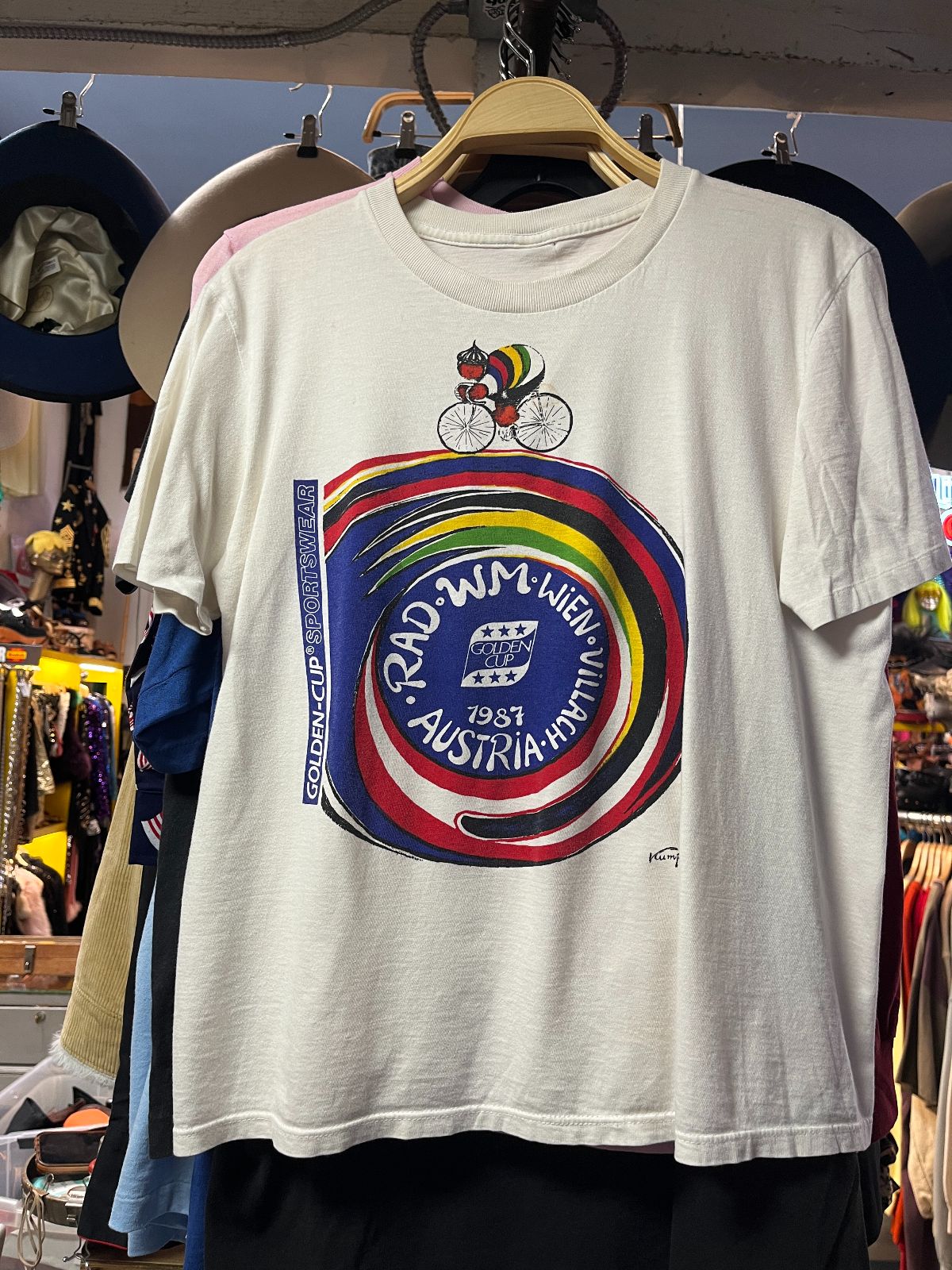 *AS-IS* AUSTRIA GOLDEN CUP BICYCLE RACE SINGLE STITCH T-SHIRT - BOXY CUT in WHITE