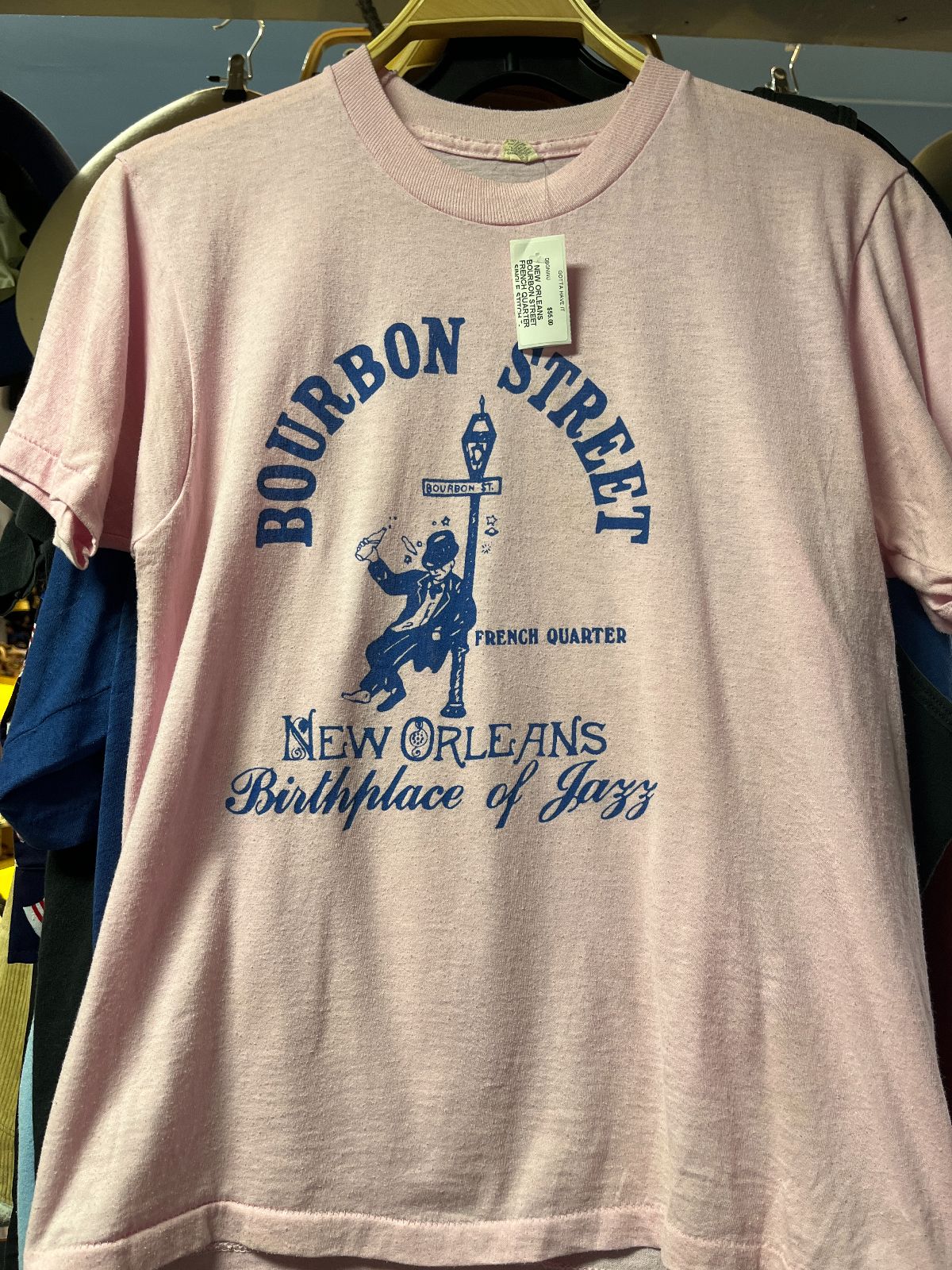 NEW ORLEANS BOURBON STREET FRENCH QUARTER SINGLE STITCH T-SHIRT in PINK, BLUE