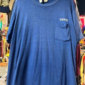 JERZEEZ BY RUSSELL SHEER PAPER THIN THREADBARE TIPPIE POCKET TEE- WORLD FAMOUS BACHELOR BUTTON in BLUE, WHITE
