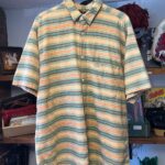*AS-IS* PERFECTLY WORN-IN 100% COTTON WOVEN SHORT SLEEVE BUTTON DOWN SHIRT, LEATHER PATCH