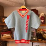 FUN! 1960S FLEECE VARSITY JUMPER, STRIPED V-NECK – WEST LETTERING
