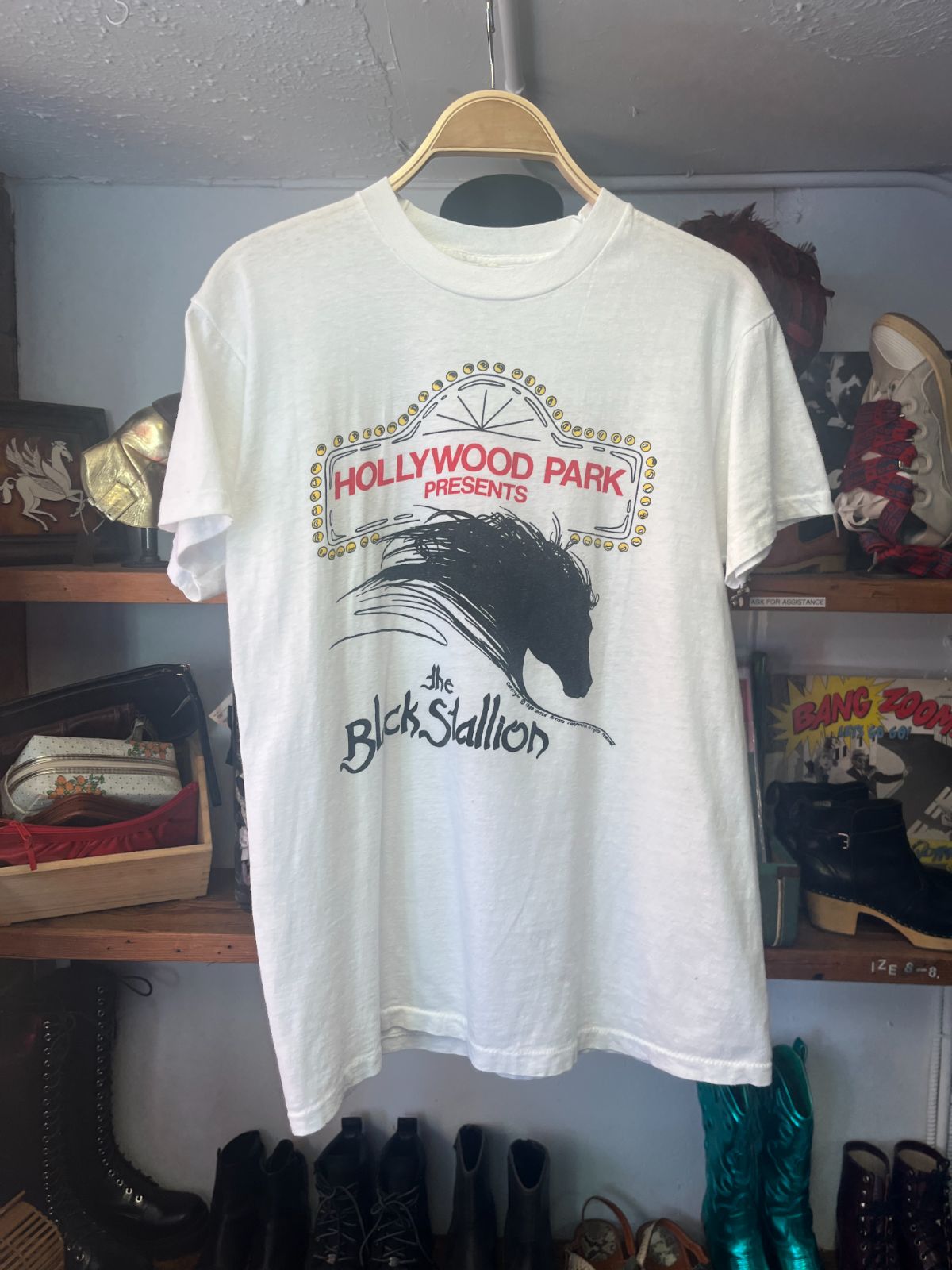 1980 HOLLYWOOD PARK Presents THE BLACK STALLION Single Stitch T-SHIRT in WHITE