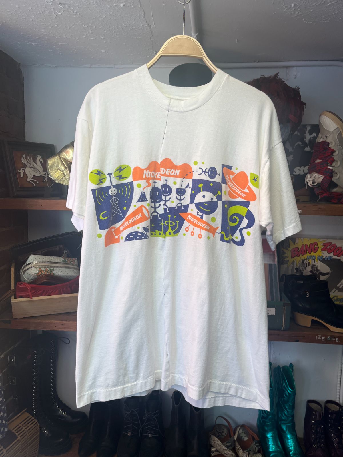 FRUIT OF THE LOOM *AS-IS* 1990S FRANKENSTEIN STITCHED NICKELODEON GRAPHIC T-SHIRT in WHITE