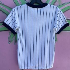 Majestic LITTLE NEW YORK YANKEES PIN STRIPED COTTON JERSEY TOP in WHITE, BLACK