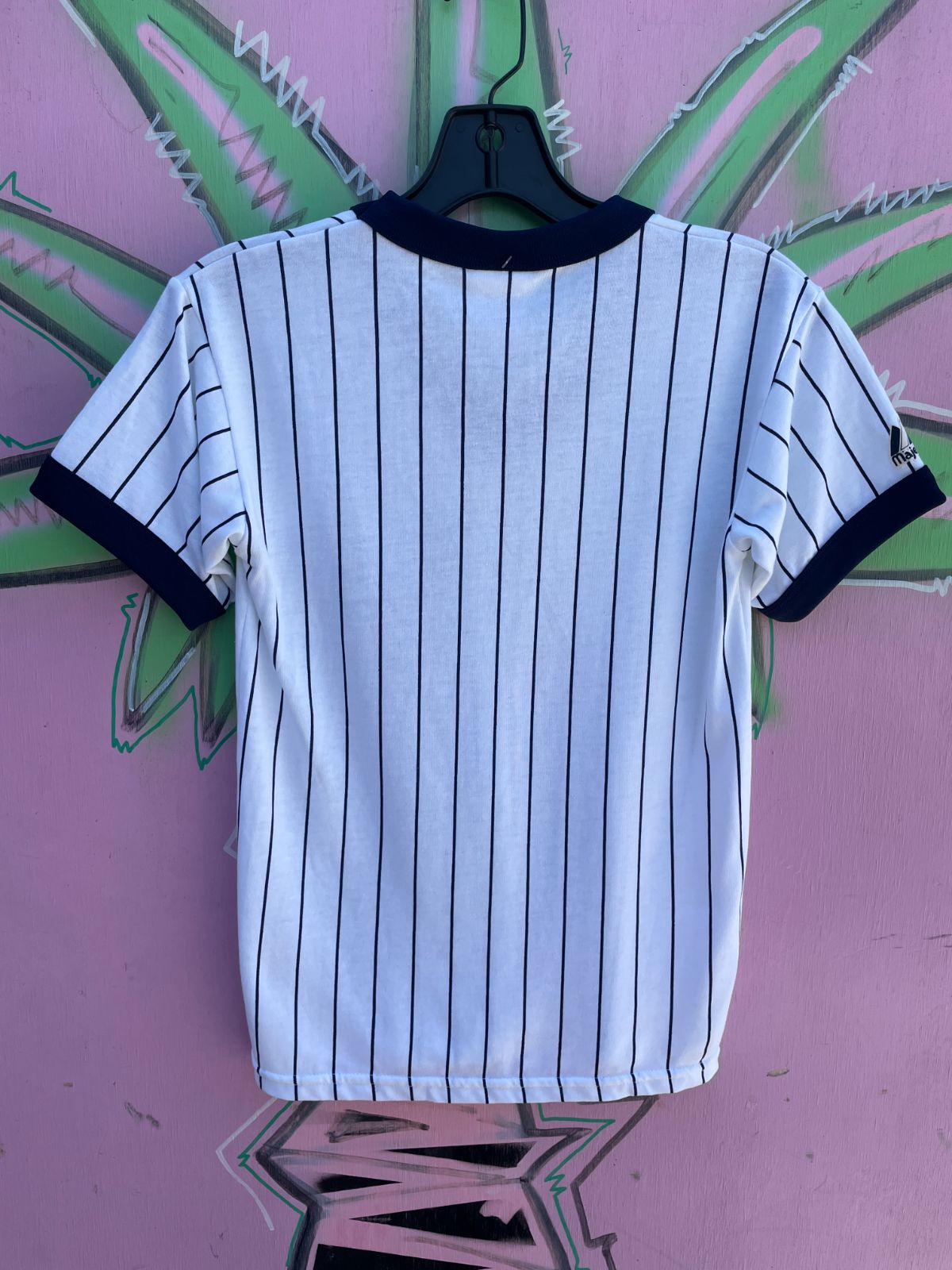Majestic LITTLE NEW YORK YANKEES PIN STRIPED COTTON JERSEY TOP in WHITE, BLACK