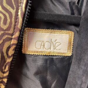 cache WOW! 1980S LASER ETCHED METALLIC GOLD LEATHER & SUEDE BOMBER JACKET in BLACK, GOLD