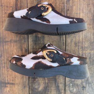 AEROSOLES AEROSOLES WOMEN\'S LEATHER BOS TAURUS FUR BROWN & WHITE FOX MULE SHOES SIZE 8M in WHITE, BROWN, BLACK
