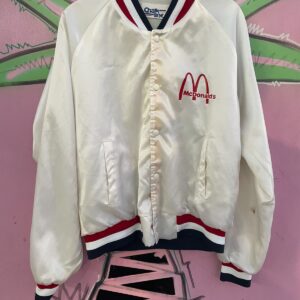 Chalk Line AS-IS MCDONALD'S SATIN BOMBER JACKET WITH LOGO in WHITE, RED, BLUE