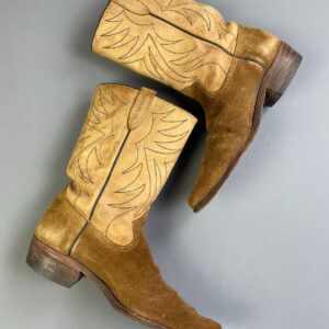 SHORT 2-TONE SUEDE TEXAS COWBOY BOOTS in TAN, BROWN