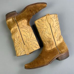SHORT 2-TONE SUEDE TEXAS COWBOY BOOTS in TAN, BROWN