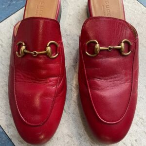 GUCCI AUTHENTIC GUCCI HORSEBIT PRINCETOWN CHERRY RED LEATHER MULES SIZE 35.5 in RED