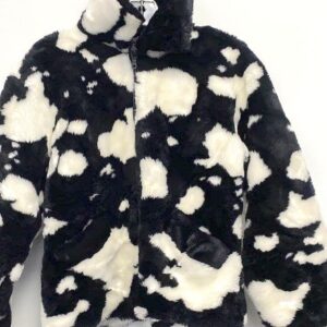 KC COLLECTIONS *AS-IS* FUN! COW PRINT FAUX FUR ZIP FRONT JACKET in BLACK, WHITE