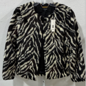 TAHARI CLASSIC BLACK & WHITE ZEBRA PRINT FAUX FUR COAT in BLACK, WHITE