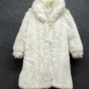 VINTAGE 80S WHITE FAUX FUR COAT MADE IN USA QUILTED LINING SZ 12 in WHITE