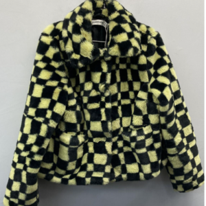 FUN! #FESTIVAL! BLACK & YELLOW CHECKERED FAUX FUR JACKET #BURNINGMAN in YELLOW, BLACK