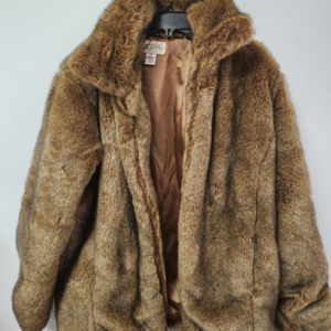 JONES NEW YORK COUNTRY NICE! PLUSH FULL ZIP SATIN LINED FAUX FUR COAT #BURNINGMAN in BROWN