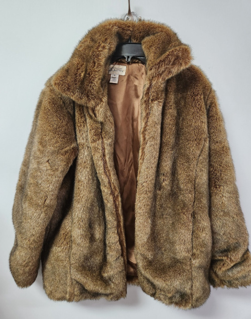 JONES NEW YORK COUNTRY NICE! PLUSH FULL ZIP SATIN LINED FAUX FUR COAT #BURNINGMAN in BROWN