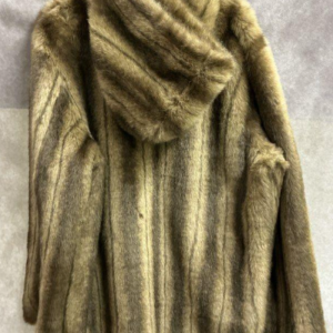 DENNIS BASSO 1990S REVERSIBLE! STRIPED FAUX FUR & MICROSUEDE HOODED COAT #BURNINGMAN in TAN, BROWN