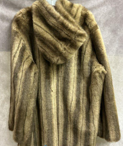 DENNIS BASSO 1990S REVERSIBLE! STRIPED FAUX FUR & MICROSUEDE HOODED COAT #BURNINGMAN in TAN, BROWN