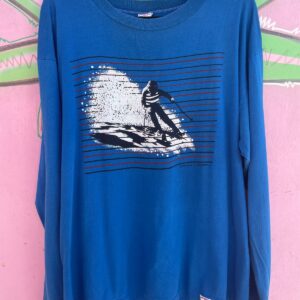 crazy shirts CRAZY SHIRTS BLUE LONG SLEEVE SKIER GRAPHIC T-SHIRT in BLUE, BLACK, WHITE