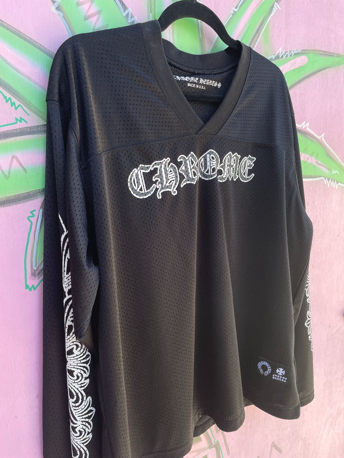 LONG SLEEVE CHROME HEARTS MESH JERSEY in BLACK