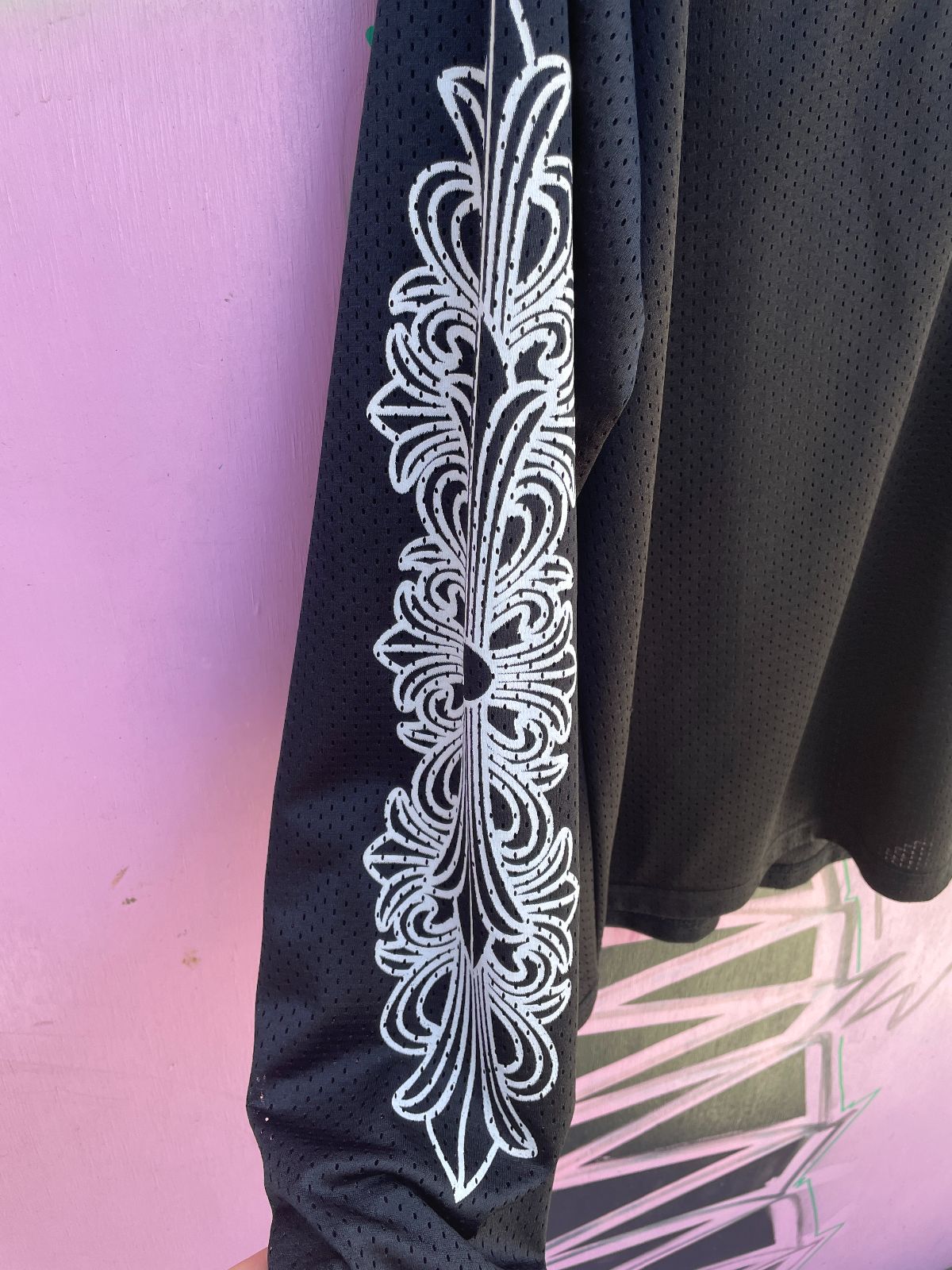 LONG SLEEVE CHROME HEARTS MESH JERSEY in BLACK