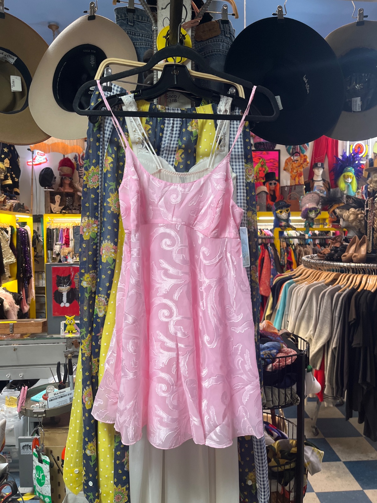 VICTORIA’S SECRET SO CUTE!! BABY PINK EMPIRE WAIST SILKY BURNOUT SLIP DRESS in PINK, WHITE