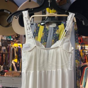 OLGA 1980S MADE IN USA WHITE LACE BUSTIER FULL LENGTH SATIN SLIP DRESS in WHITE