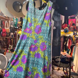IMEC *AS-IS* FROM ITALY! 1970S PSYCHEDELIC FLORAL PRINT SLEEVELESS V-NECK MIDI DRESS - MADE IN ITALY in PURPLE, GREEN, BLUE, PINK, WHITE