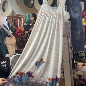 FROM ITALY! 1970S STRIPED PRINT CROCHET TOP SLINKY MAXI LINGERIE DRESS in WHITE, PURPLE, ORANGE, BLUE